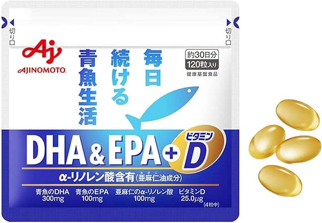 Amazon.co.jp: 味之素 DHA&EPA+维生素D 120粒装袋 (约30天量) 欧米茄3脂肪酸 保健品 支持鱼营养素。 : 个护健康